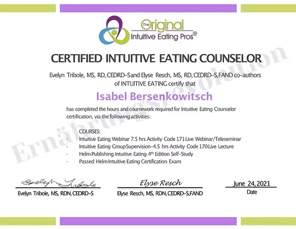 Zertifikat Intuitive Eating – „Zertifikat: Certified Intuitive Eating Counselor“